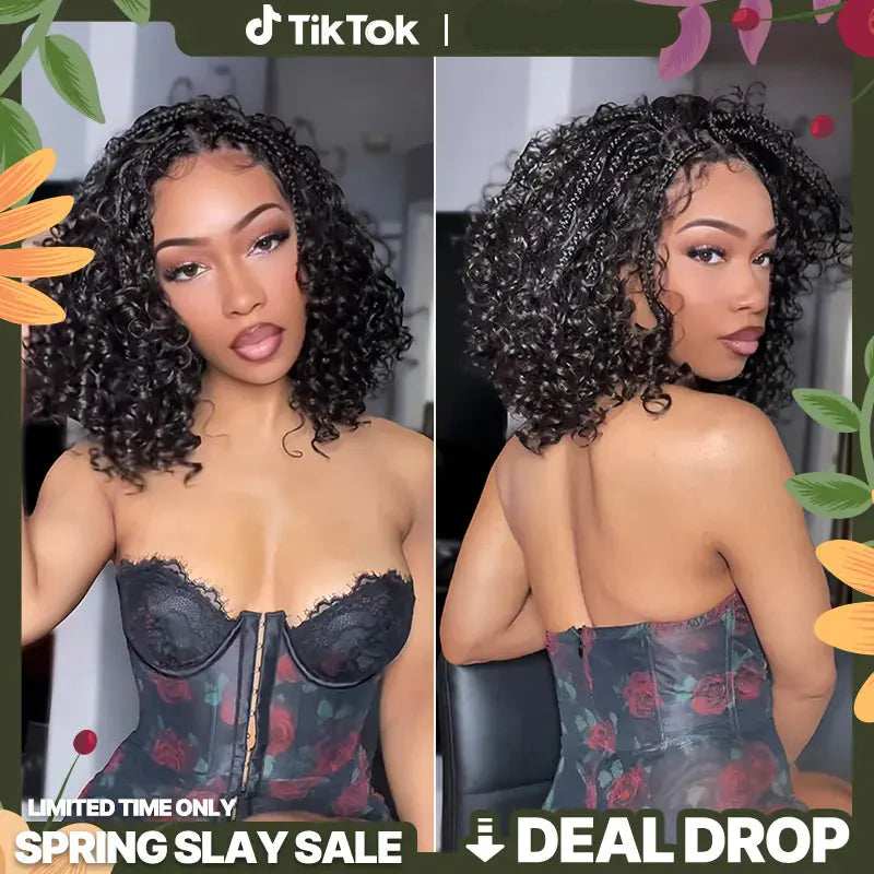 🔥13x6 HD Lace Wig Glueless Wear & Go 12” Boho Braids Water Wave Pre-Cut Lace Wig – Premium Fiber, Beginner Friendly