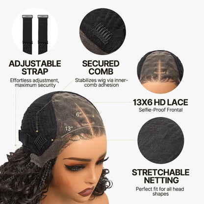 🔥13x6 HD Lace Wig Glueless Wear & Go 12” Boho Braids Water Wave Pre-Cut Lace Wig – Premium Fiber, Beginner Friendly