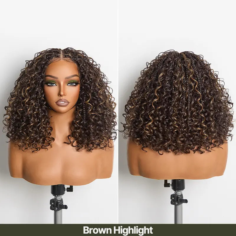 🔥13x6 HD Lace Wig Glueless Wear & Go 12” Boho Braids Water Wave Pre-Cut Lace Wig – Premium Fiber, Beginner Friendly